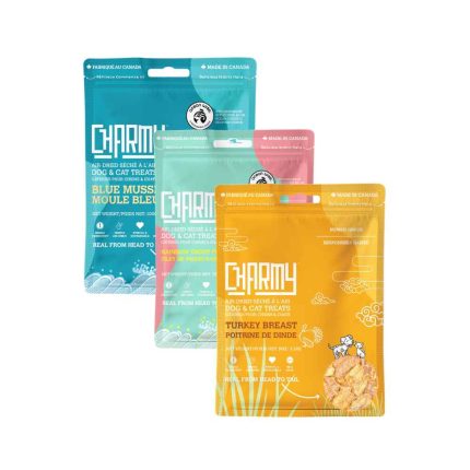 Charmy Treats, turkey breast, blue mussel, rainbow trout, treat