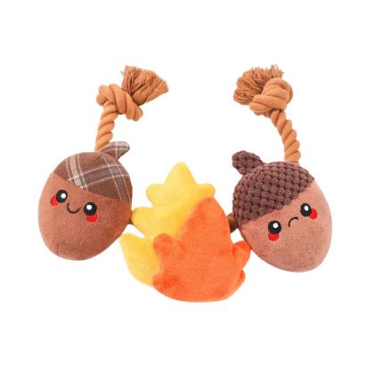 Hugsmart Rope Funz Autumn Tailz Acorn plush dog toy with squeaker