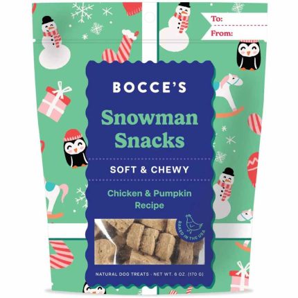Bocce's Bakery Snowman Snacks Front Dog Treat Soft Chewy Chicken Pumpkin