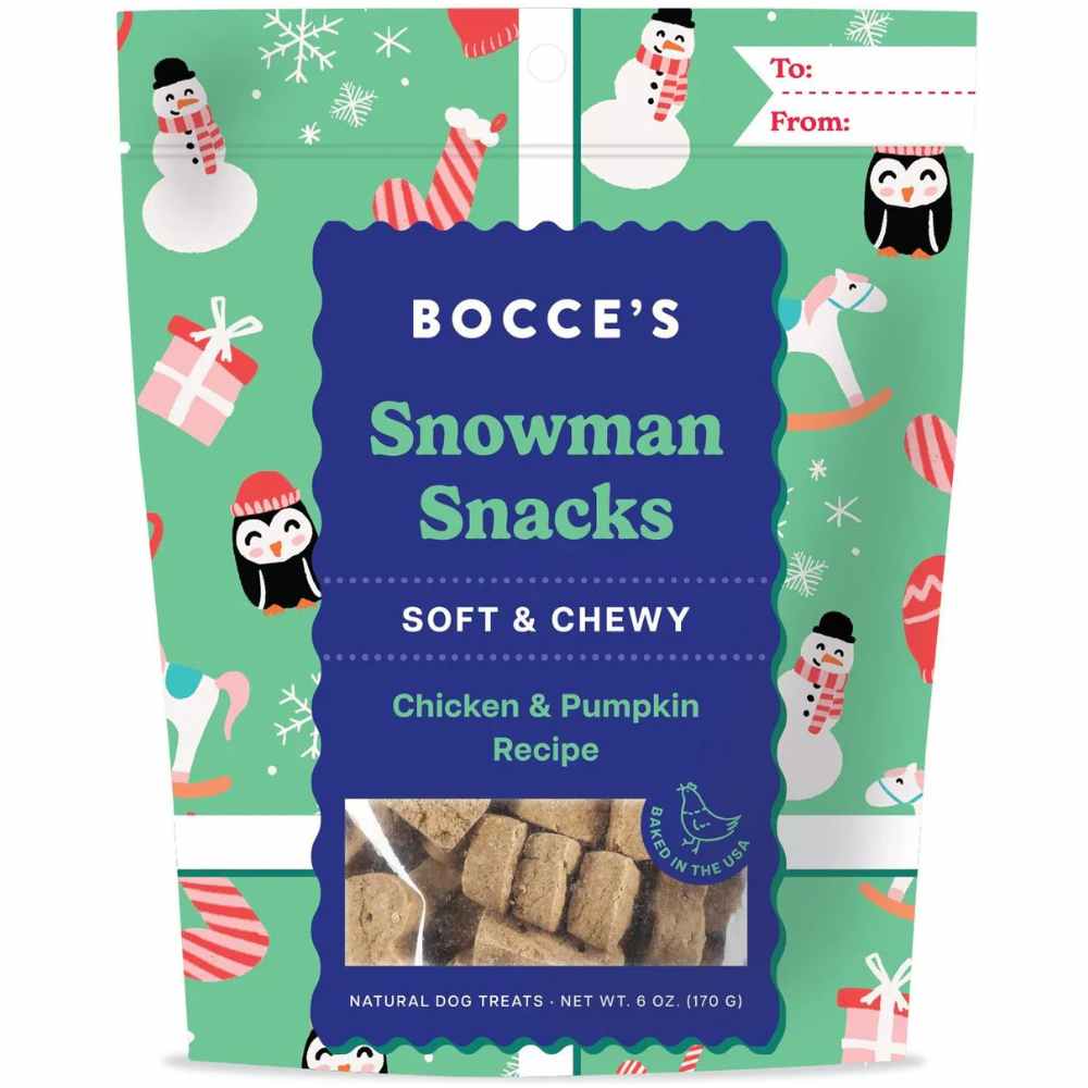 Bocce's Bakery Snowman Snacks Front Bocce's Bakery Snowman Snacks Front Dog Treat Soft Chewy Chicken Pumpkin