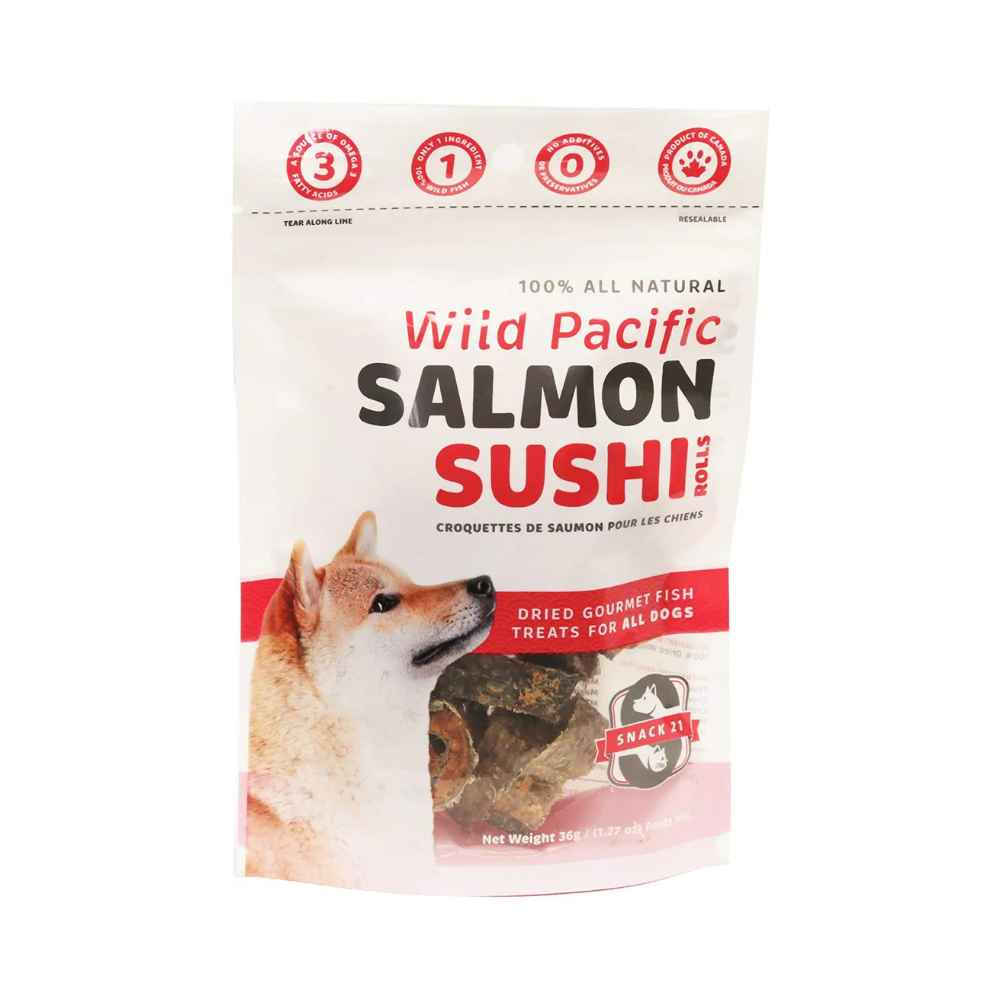 Snack21 Salmon Sushi Rolls Snack21 Salmon Sushi Roll Treats, Snack21, Snack, Treat, Salmon, Salmon Skin, Sushi, Sushi Roll, Fish, Omega-3